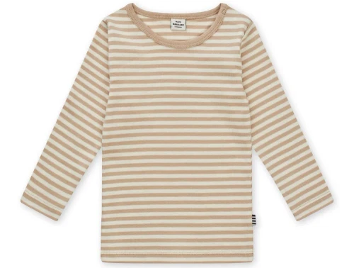 langærmet t-shirt fra Mads Nørgaard i beige og råhvide striber